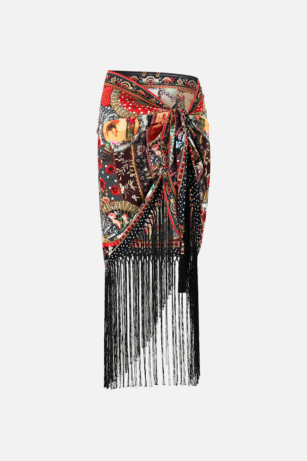 WOVEN SHORT SARONG WITH LONG FRINGE TRIM DAUGHTERS OF DUENDE