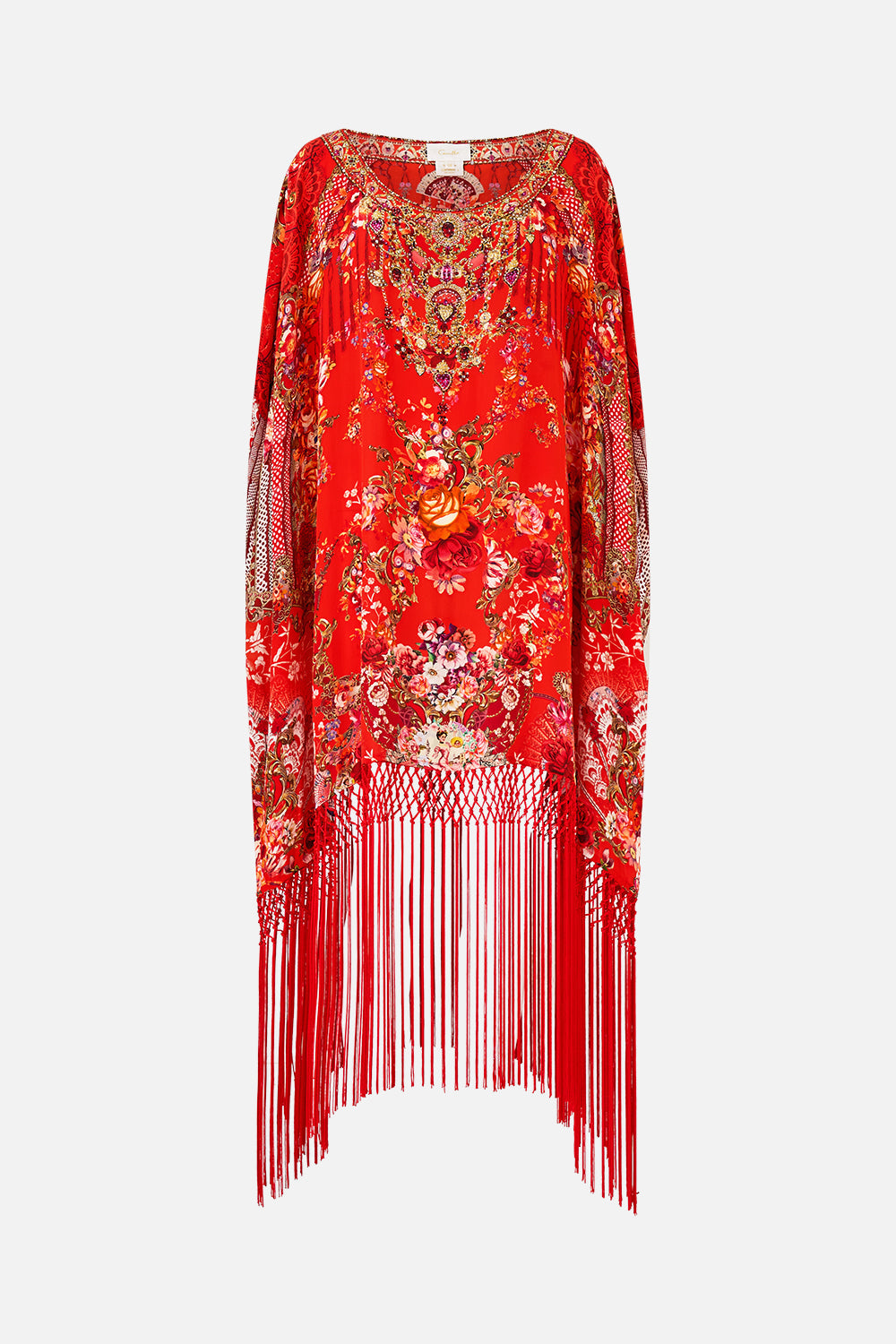SHORT ROUND NECK KAFTAN WITH FRINGING OLÉ OLÉ
