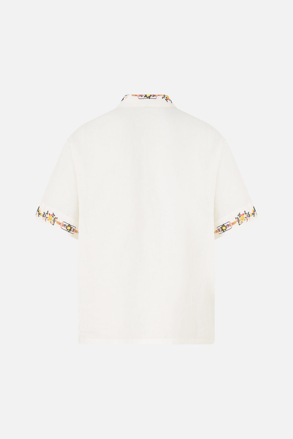 EMBROIDERED SHORT SLEEVE PLEATED CUBAN SHIRT THE POTTERY PARLOUR