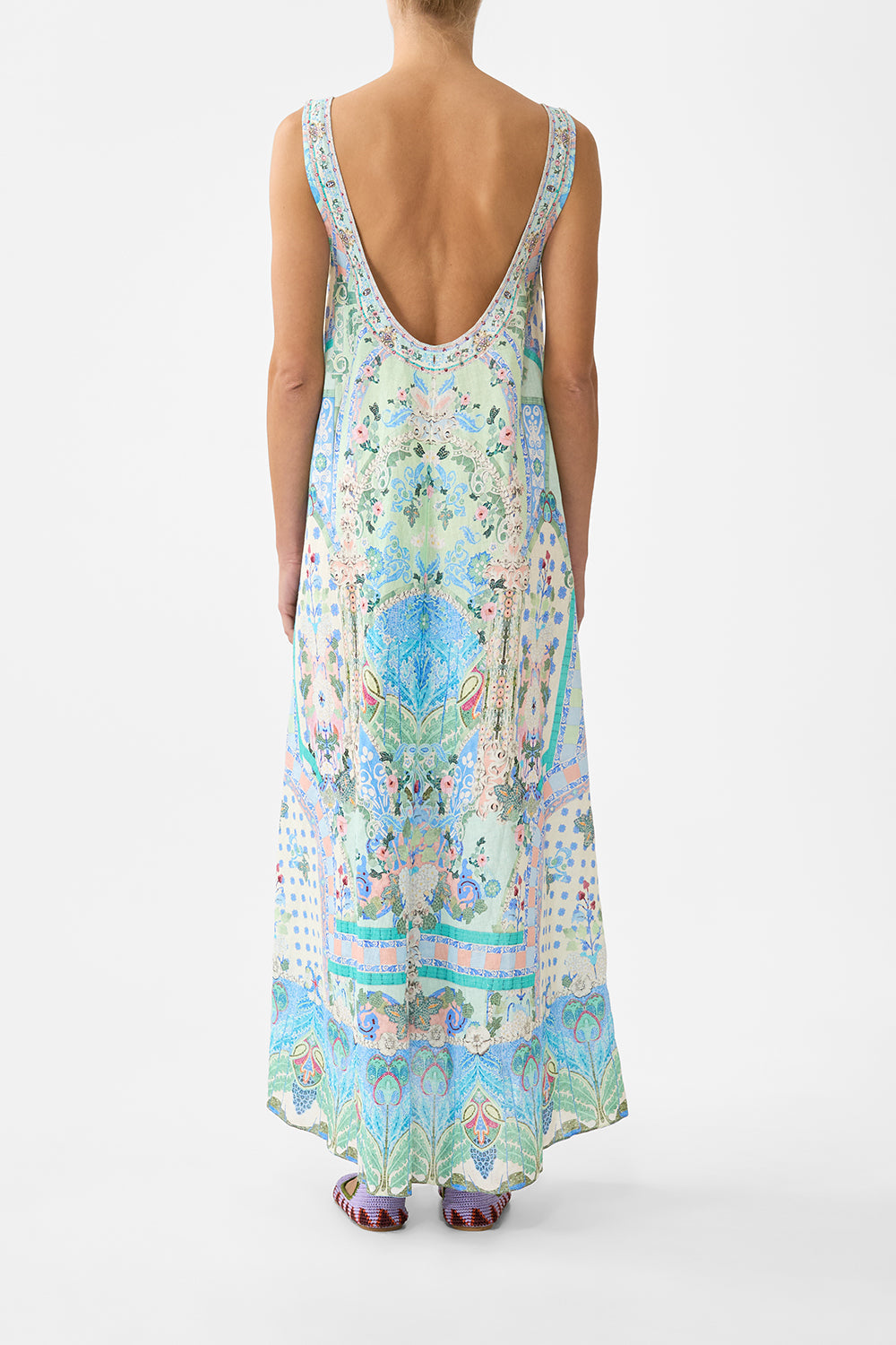 V NECK POCKET DRESS WITH LOW BACK MIDSUMMER MOSAICS