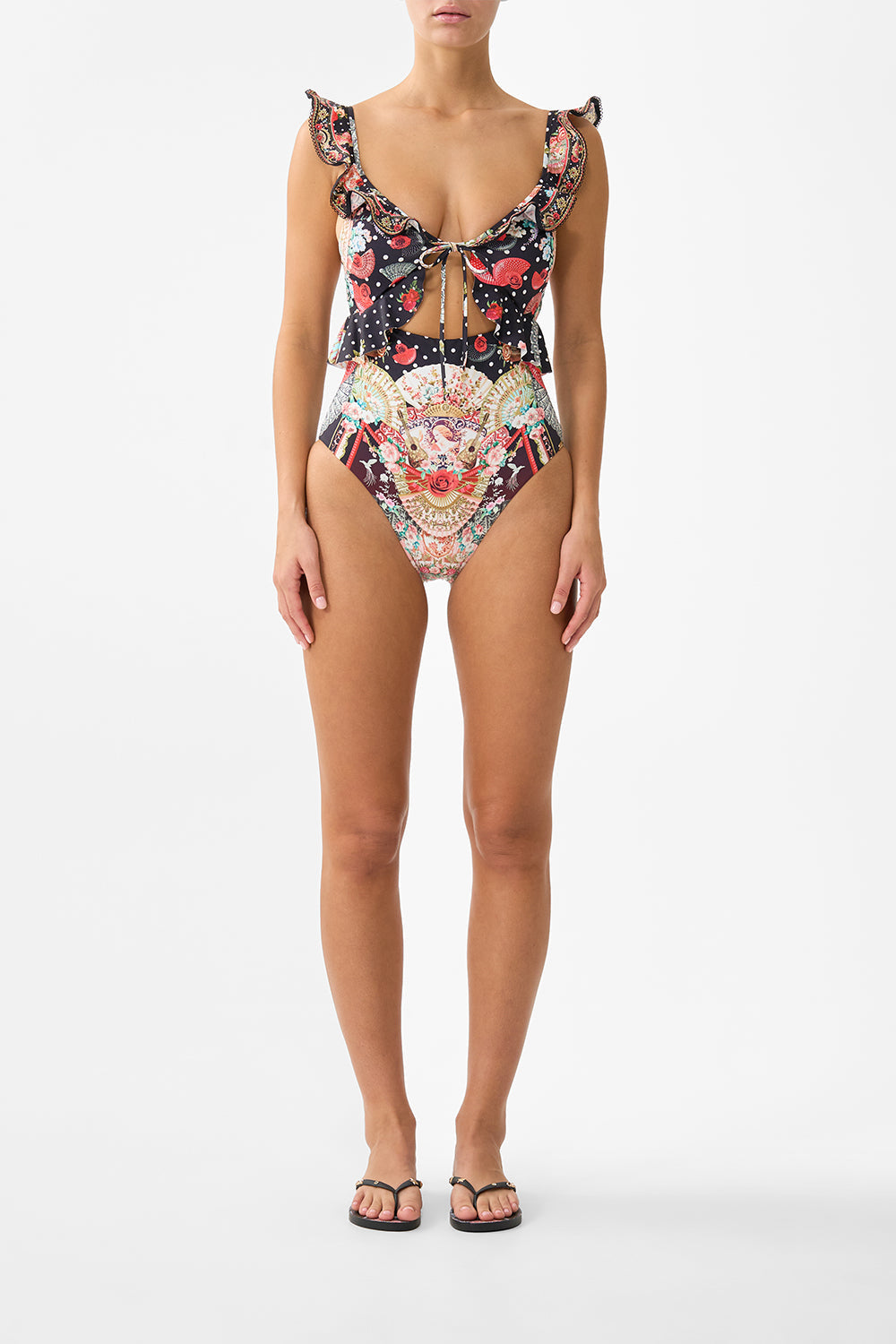 TIE FRONT ONE PIECE W FRILL NECK AND WAIST DAUGHTERS OF DUENDE