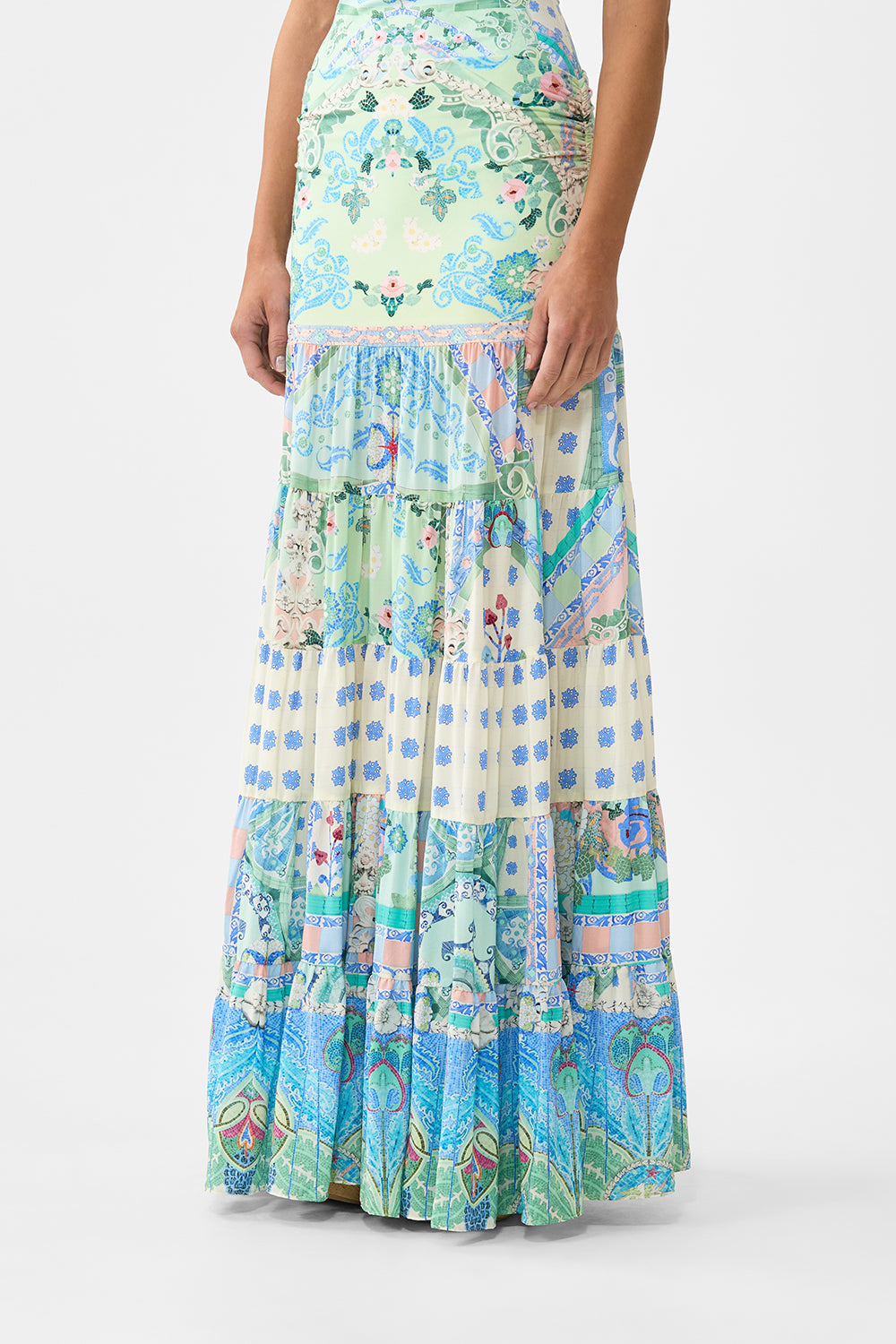 JERSEY SPLICED TIERED SKIRT MIDSUMMER MOSAICS