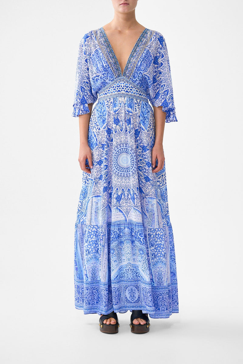 WAISTED DRESS WITH HEM RUFFLE TILES OF TÜRKIYE