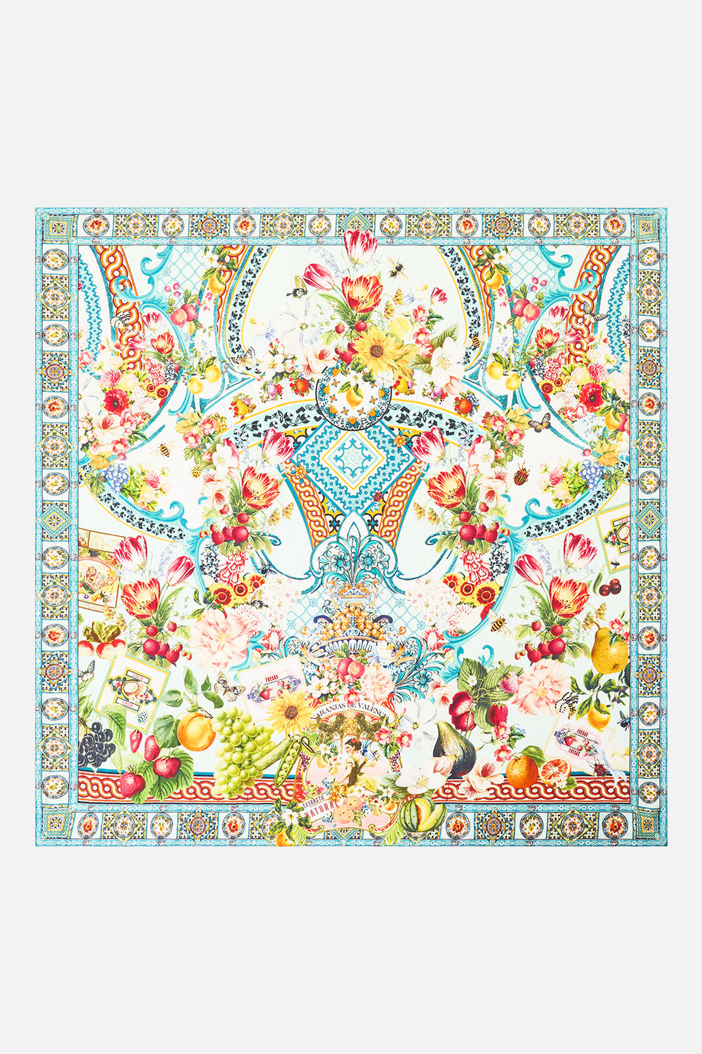 LARGE CRYSTALLED SILK SQUARE SCARF MAGIC OF THE MERCADO