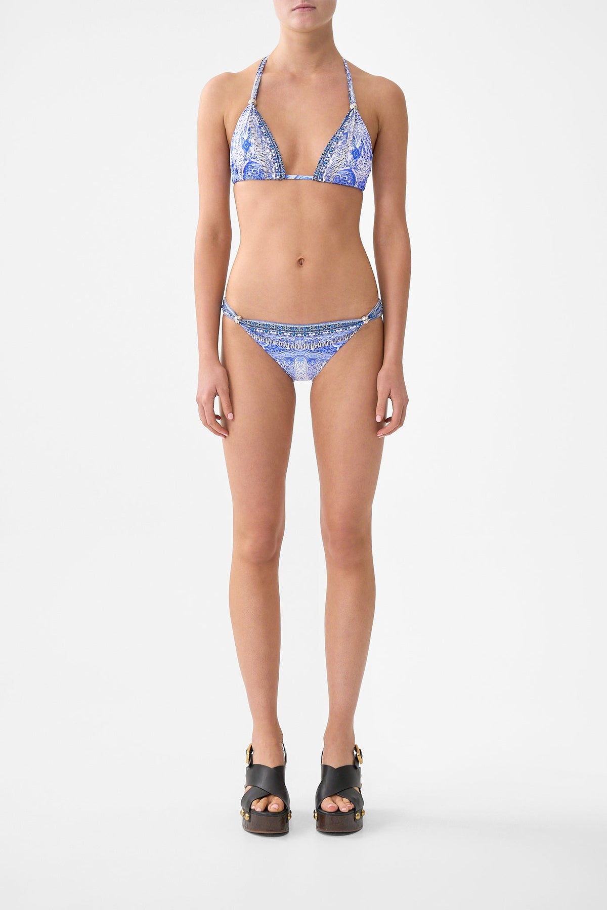 BALL TRIM TRIANGLE BIKINI SET WITH THICK NECK TIE THE BOSPHOROUS