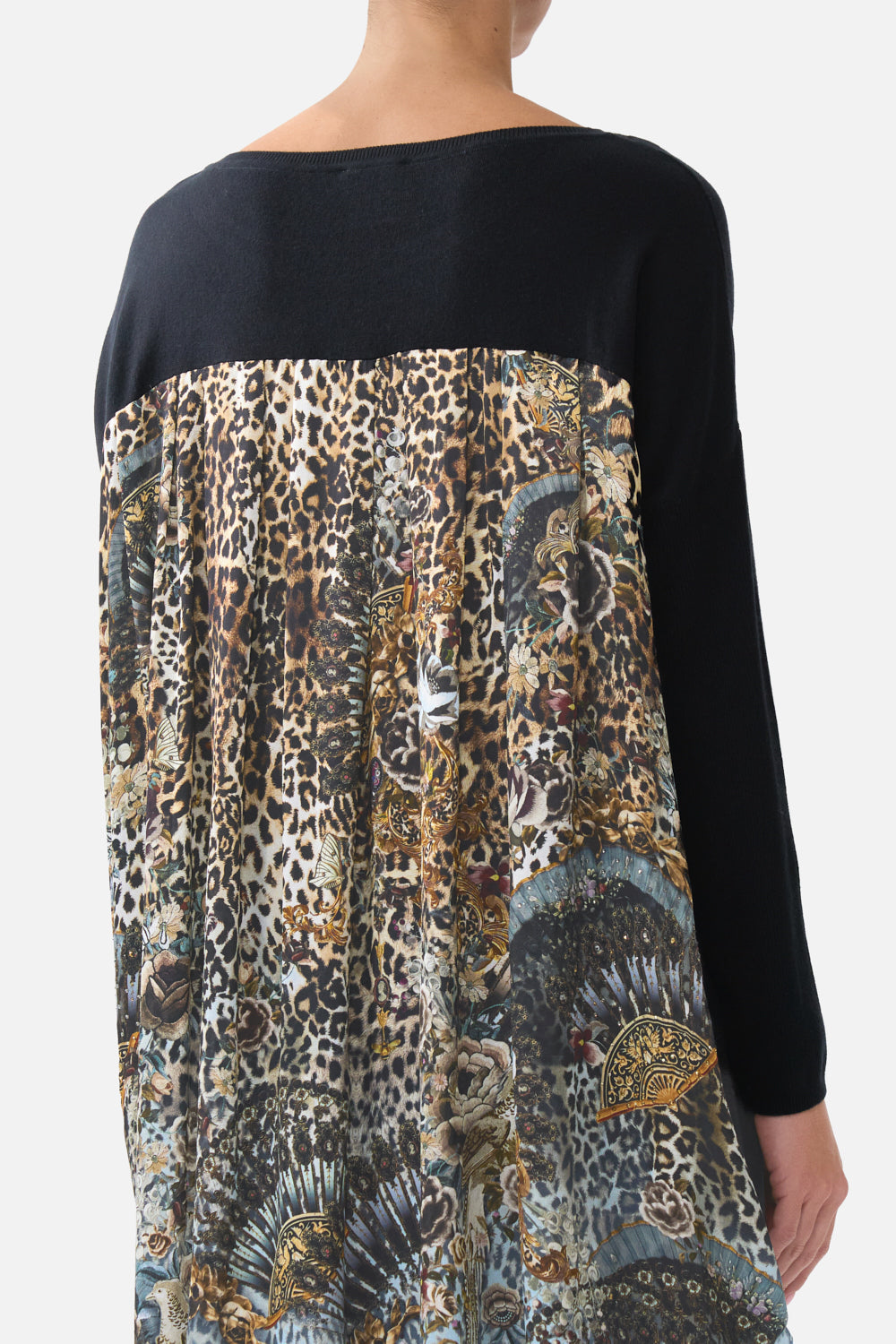 KNIT JUMPER WITH PLEATED SILK BACK FIESTA, SIESTA, REPEAT