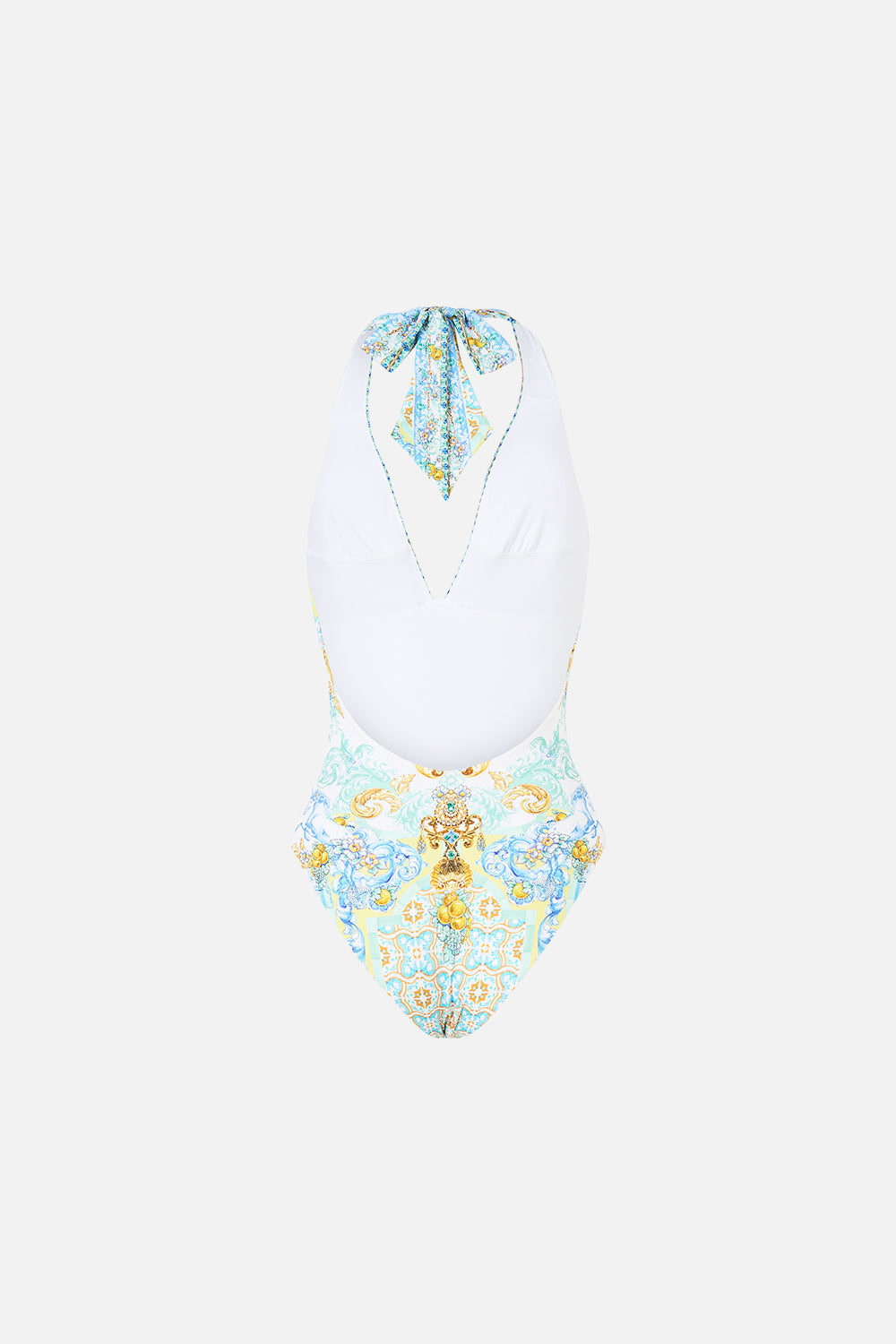PLUNGE HALTER ONE PIECE W BAR FRONT TRIM DIAL UP THE TILES