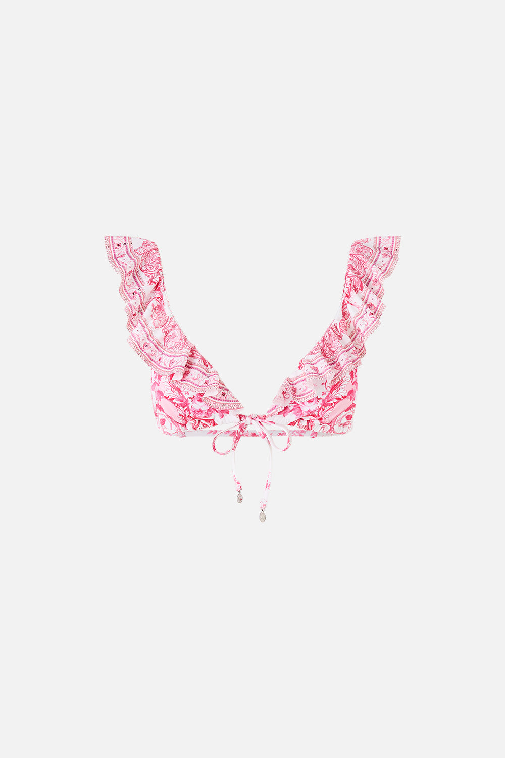 TIE FRONT TRI BIKINI TOP W FRILL NECK LIVIN LA VIDA ROSA