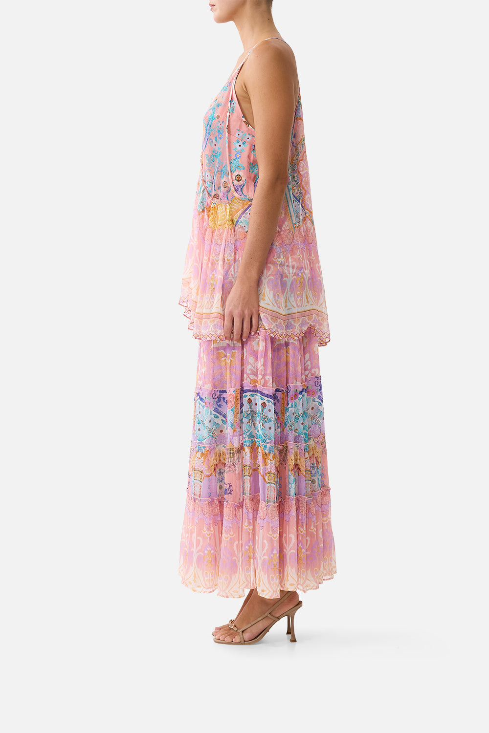 SHIRRED WAIST TIERED CIRCLE SKIRT HOWDY GAUDI