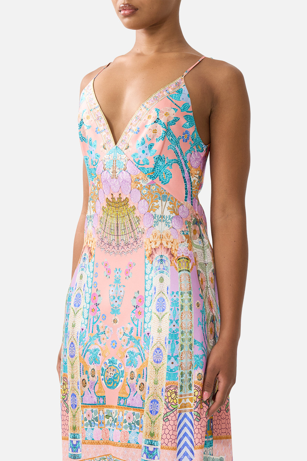 V NECK FULL LENGTH BIAS SLIP DRESS HOWDY GAUDI
