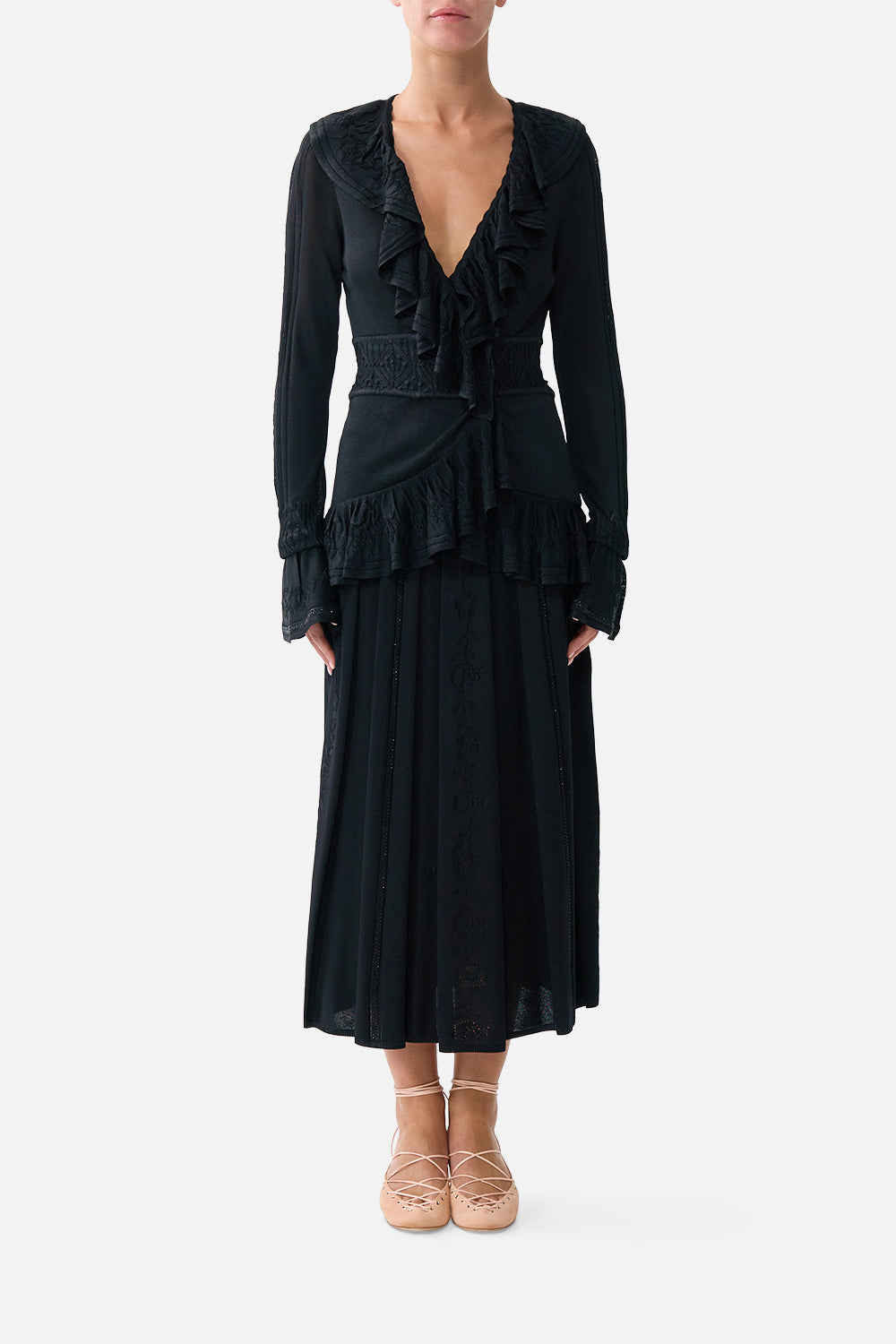 FRILL V NECK KNIT TOP FLAMENCO FOLKLORE