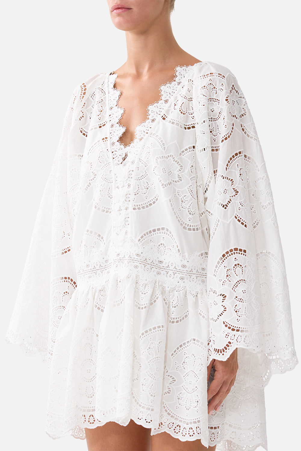 V NECK RELAXED SHORT DRESS WITH DROPPED WAIST A TILED WONDERLAND