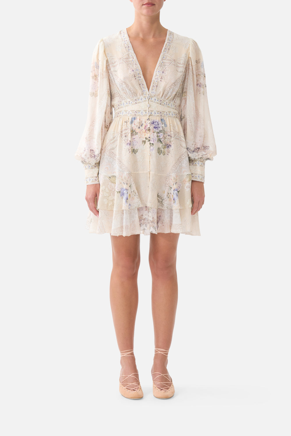 CAMILLA | Button Front Frill Dress Laced WITH Love, XS NUDE | Laced WITH LOVE