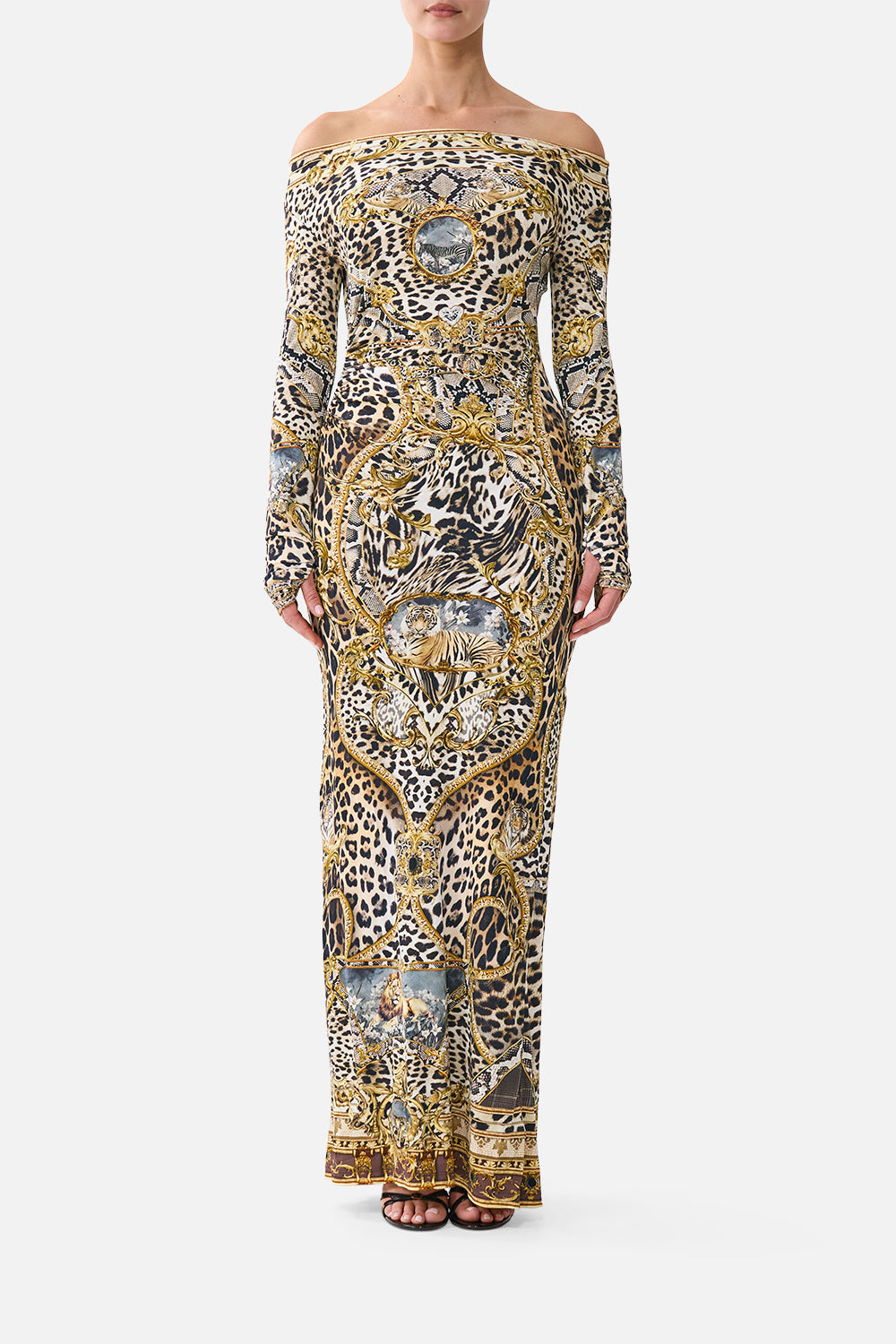 camilla off the shoulder dress | Gathered Jersey Leopard Libertine, XL YELLOW | Leopard LIBERTINE White crisp shirt ko Dry clean party looks Size:DE 36