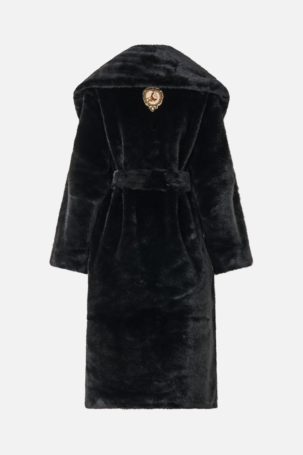 FAUX FUR LONG WRAP COAT NIGHT GARDEN