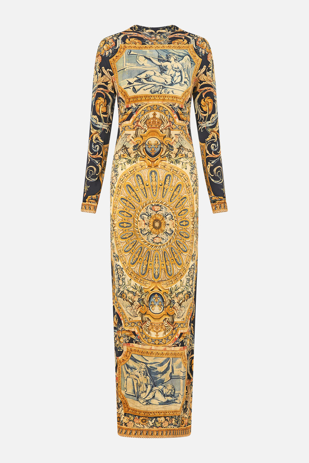 The CAMILLA Back Detail Jersey Dress in our Museum Memoirs print.