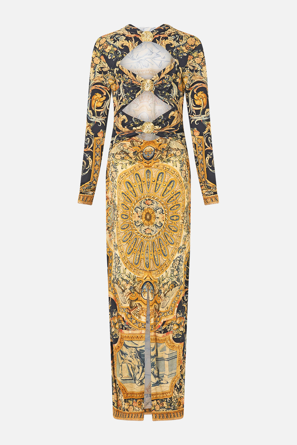 The CAMILLA Back Detail Jersey Dress in our Museum Memoirs print.