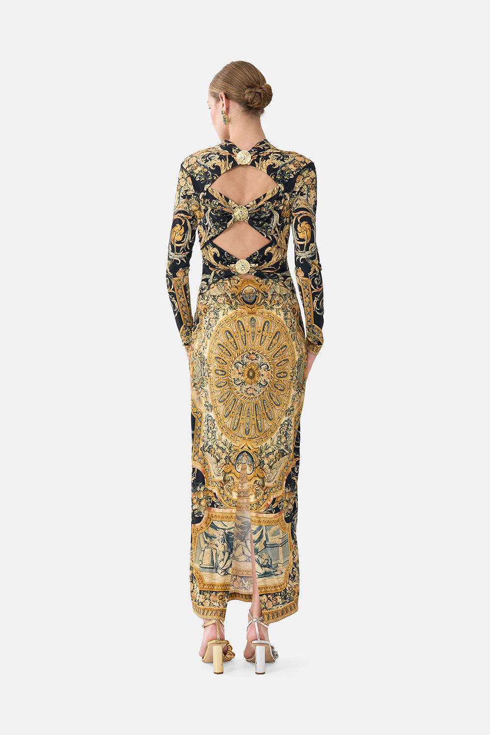 The CAMILLA Back Detail Jersey Dress in our Museum Memoirs print.