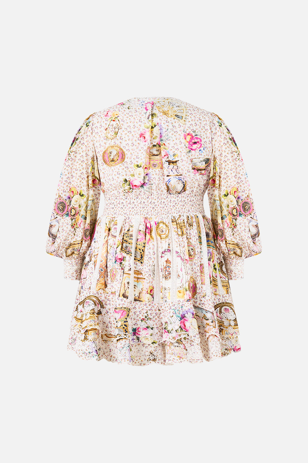 The CAMILLA Button Front Frill Dress in our In The Heart Of Art print.