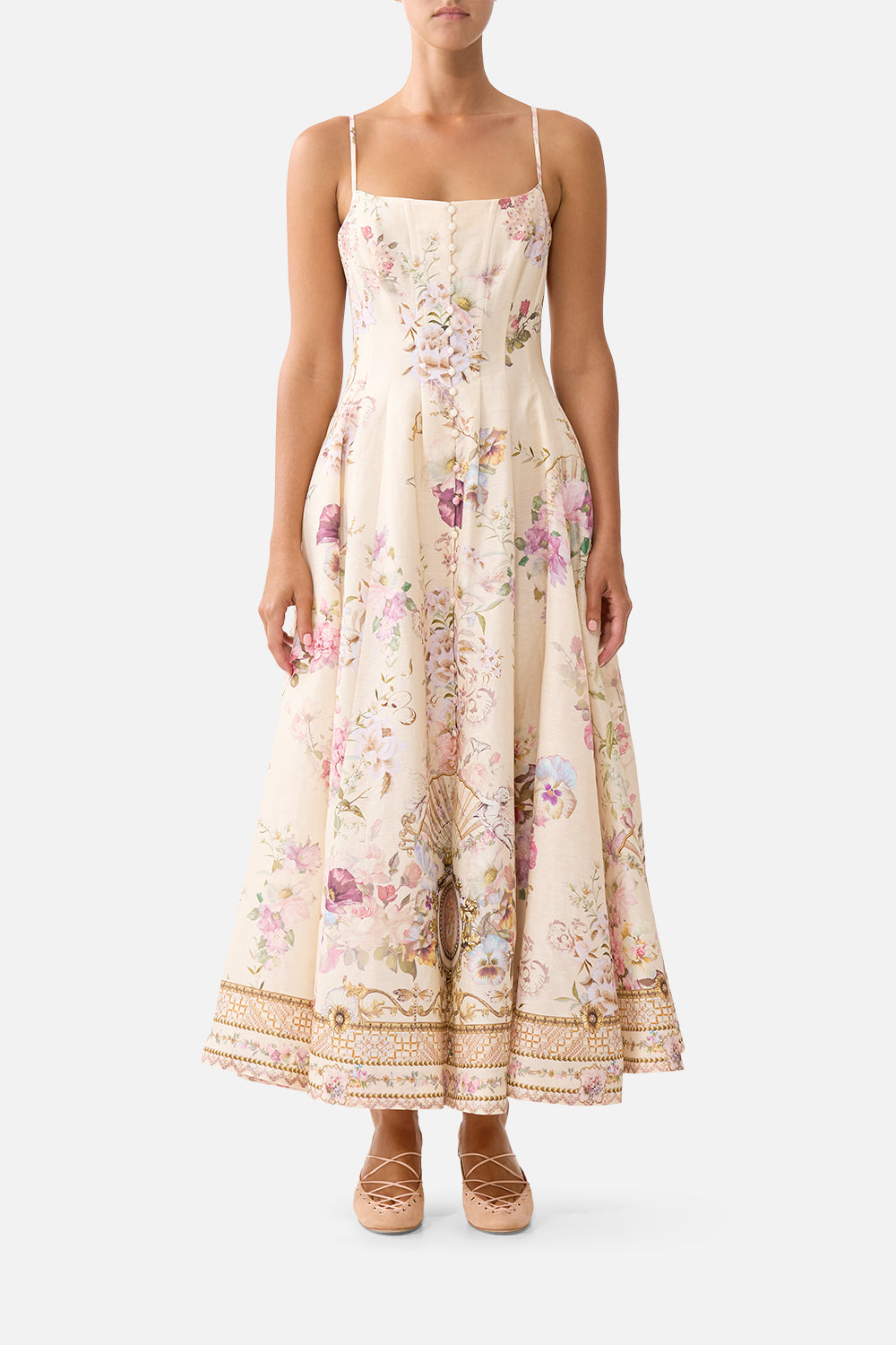 CAMILLA | Corset Dress with Long Flared Skirt Adorned IN Aranjuez, S PINK | Adorned IN ARANJUEZ