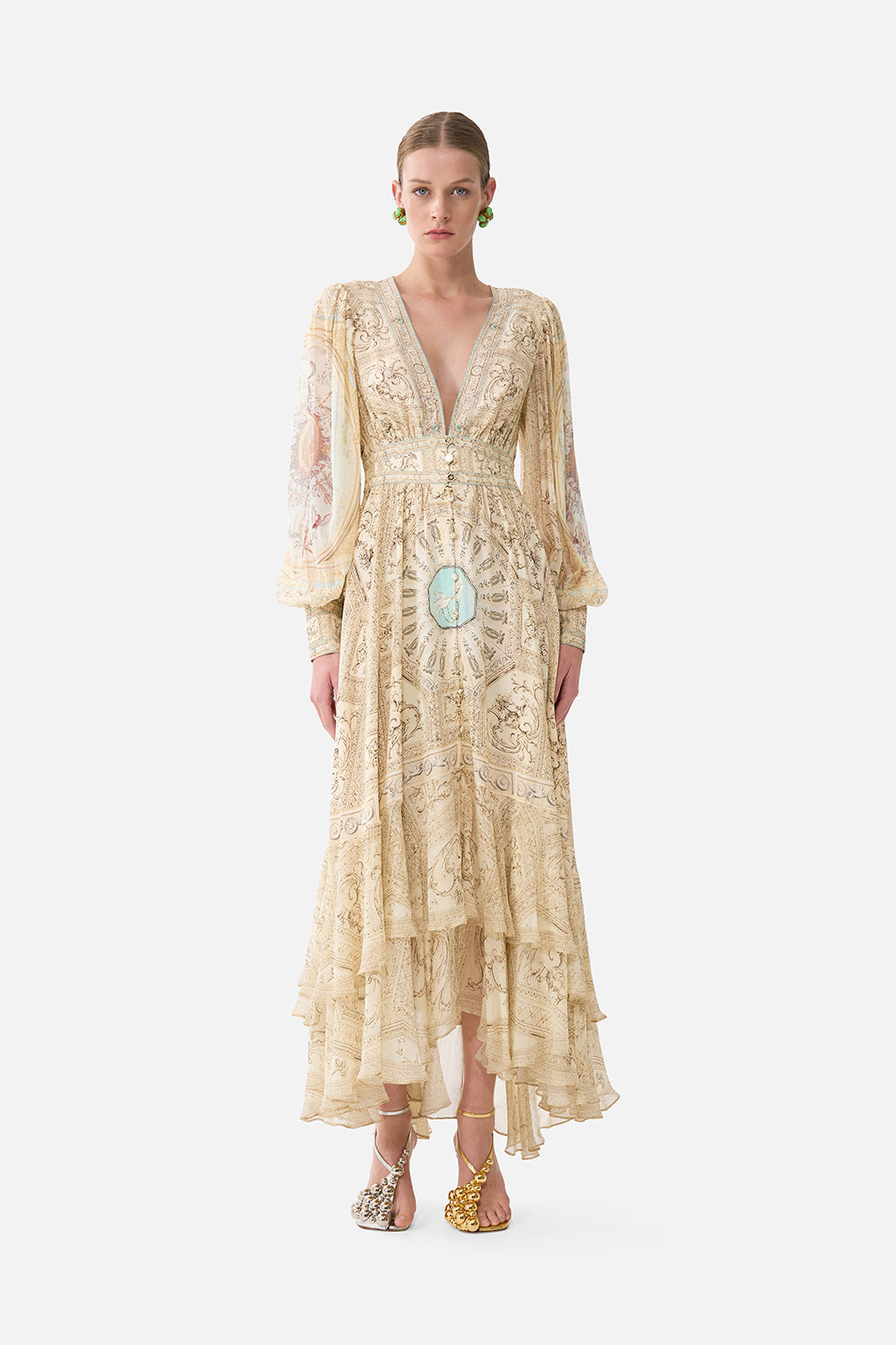 camilla long dress The A Beloved Boudoir Button Front sizechart_marya-sequin-dress Sequin Trim Shift Mini 100% silk Size:50 (IT) / 44(FR) / 34(UK-US)