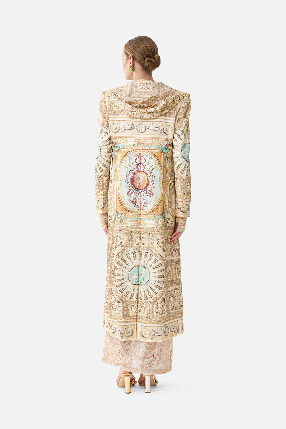 The CAMILLA Long Coat With Hood in our A Beloved Boudoir print.