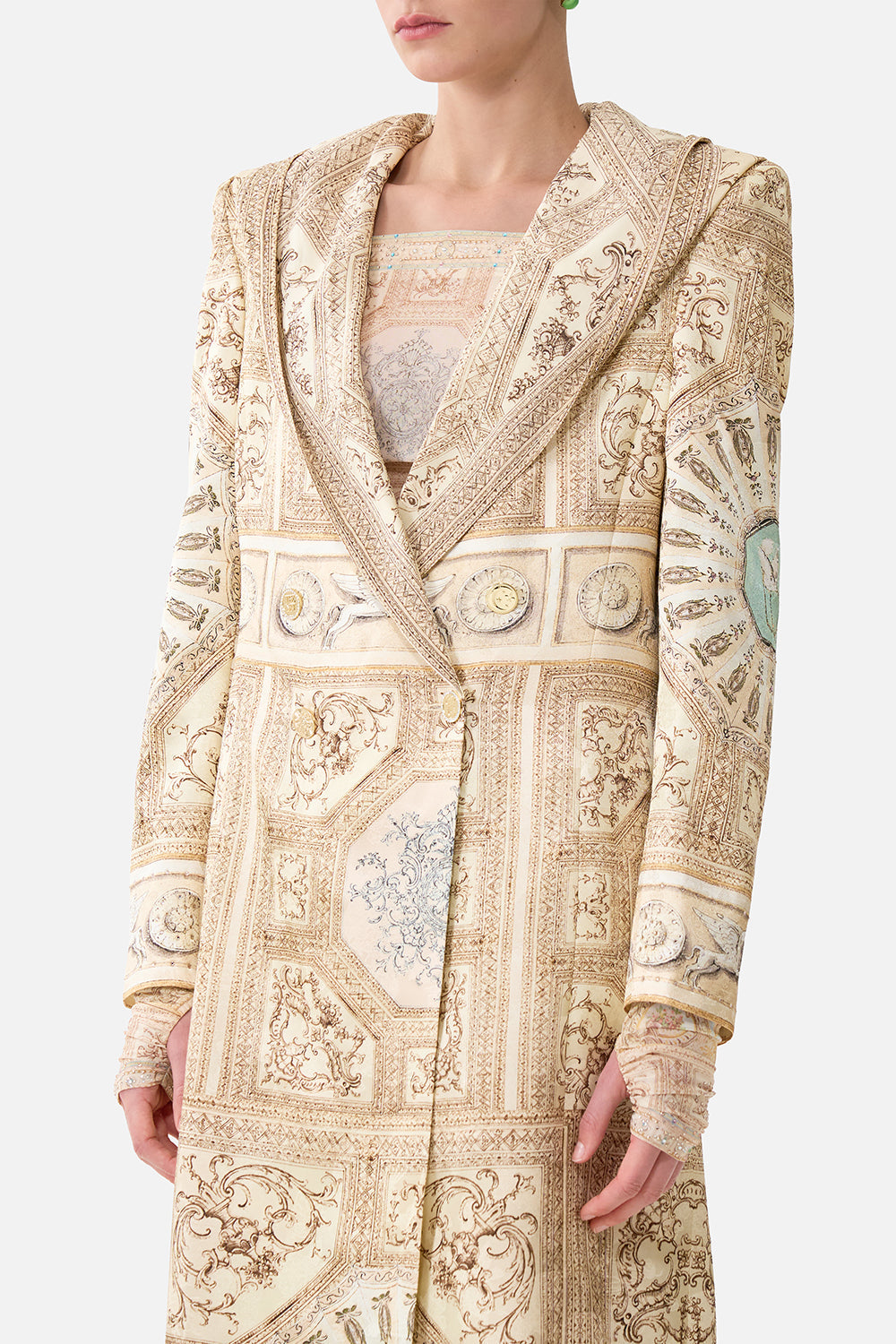 The CAMILLA Long Coat With Hood in our A Beloved Boudoir print.