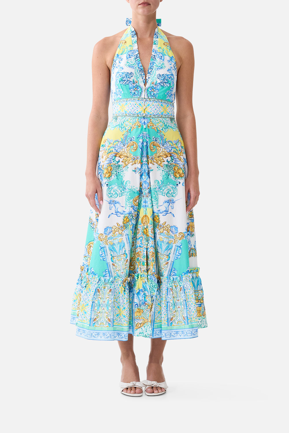 RUFFLE NECK HALTER DRESS DIAL UP THE TILES