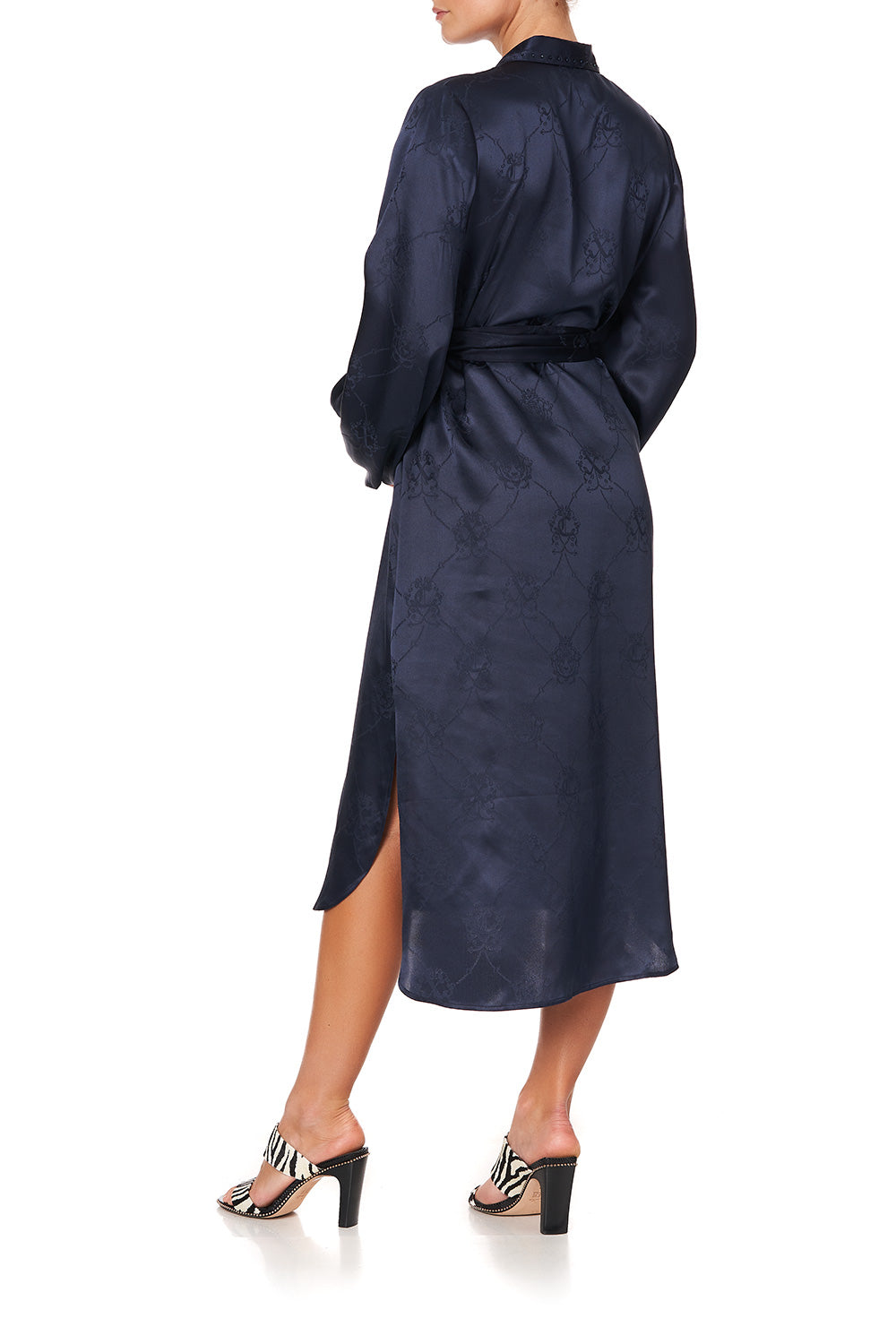 HIGH LOW MIDI SHIRT DRESS SOLID NAVY