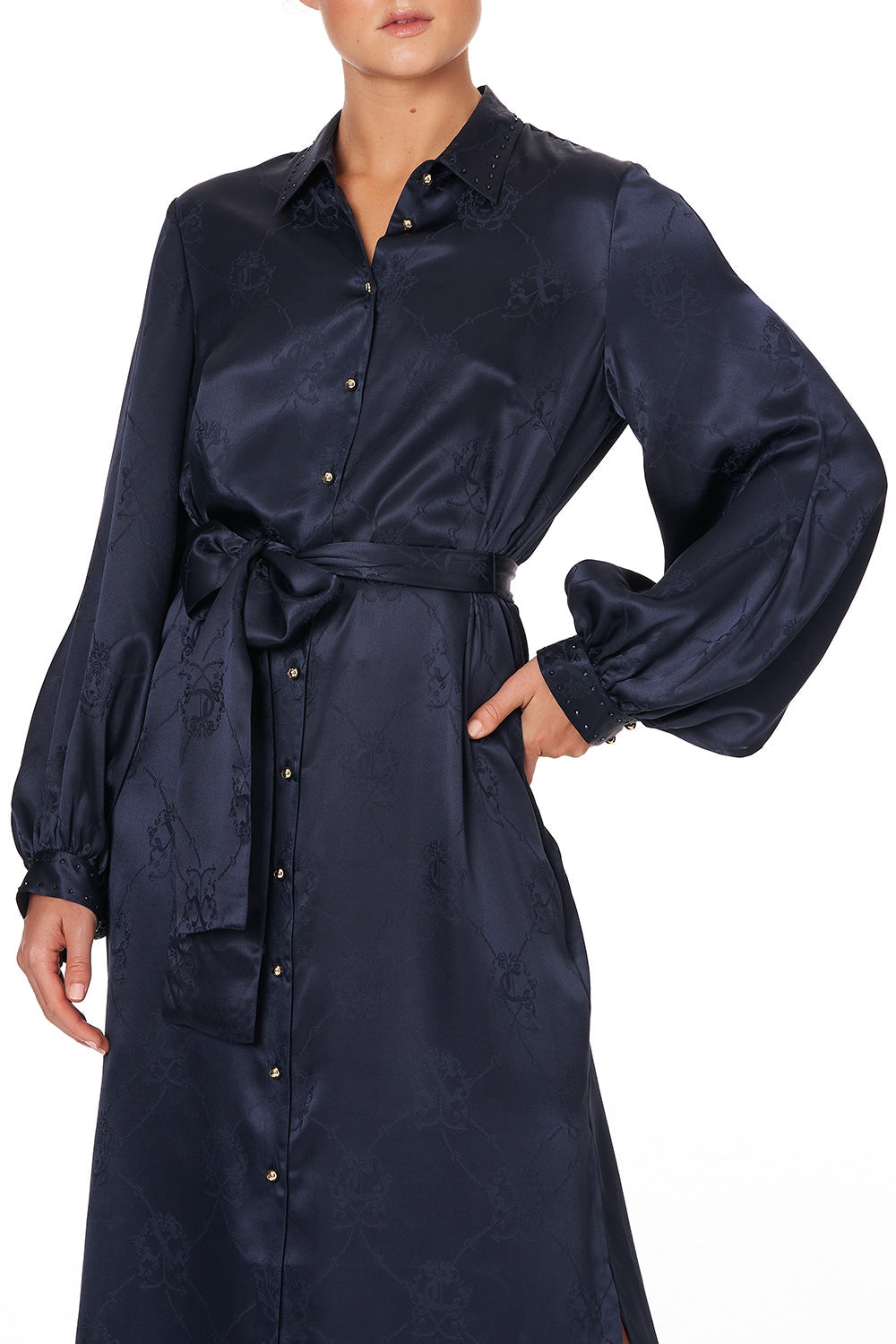 HIGH LOW MIDI SHIRT DRESS SOLID NAVY