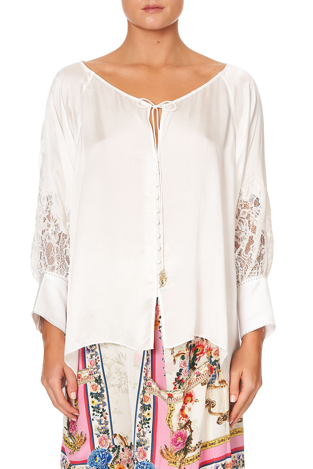 RAGLAN SLEEVE BUTTON UP TOP SOLID CREAM