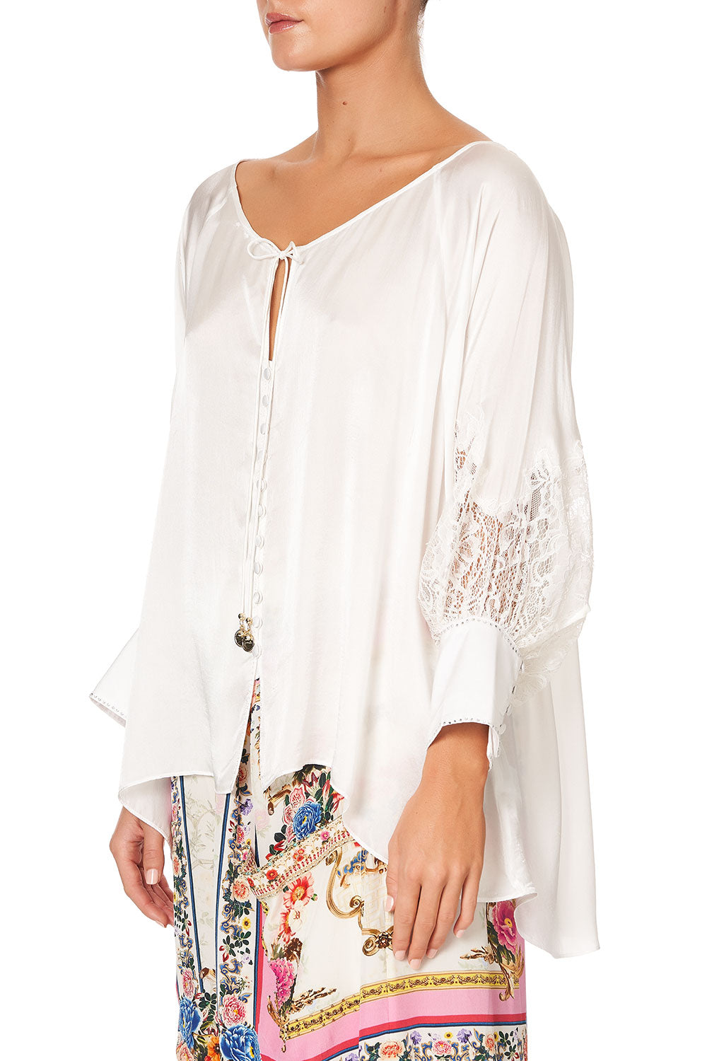 RAGLAN SLEEVE BUTTON UP TOP SOLID CREAM