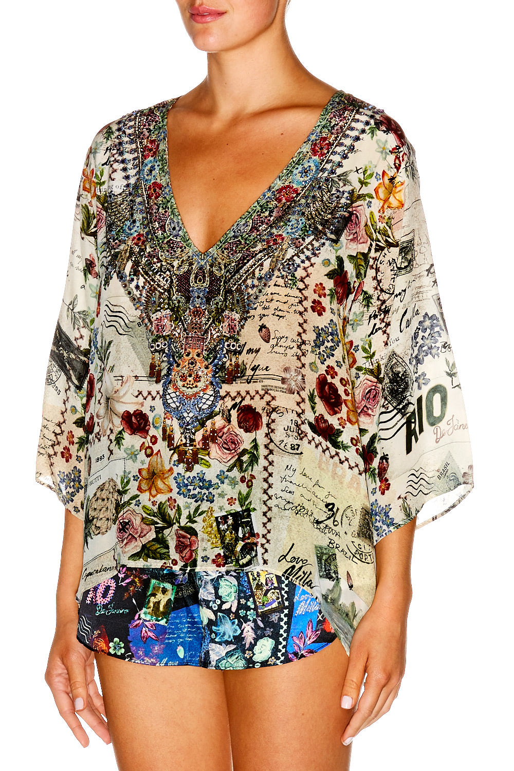 MEMORY LANE V NECK OVERSIZED BLOUSE