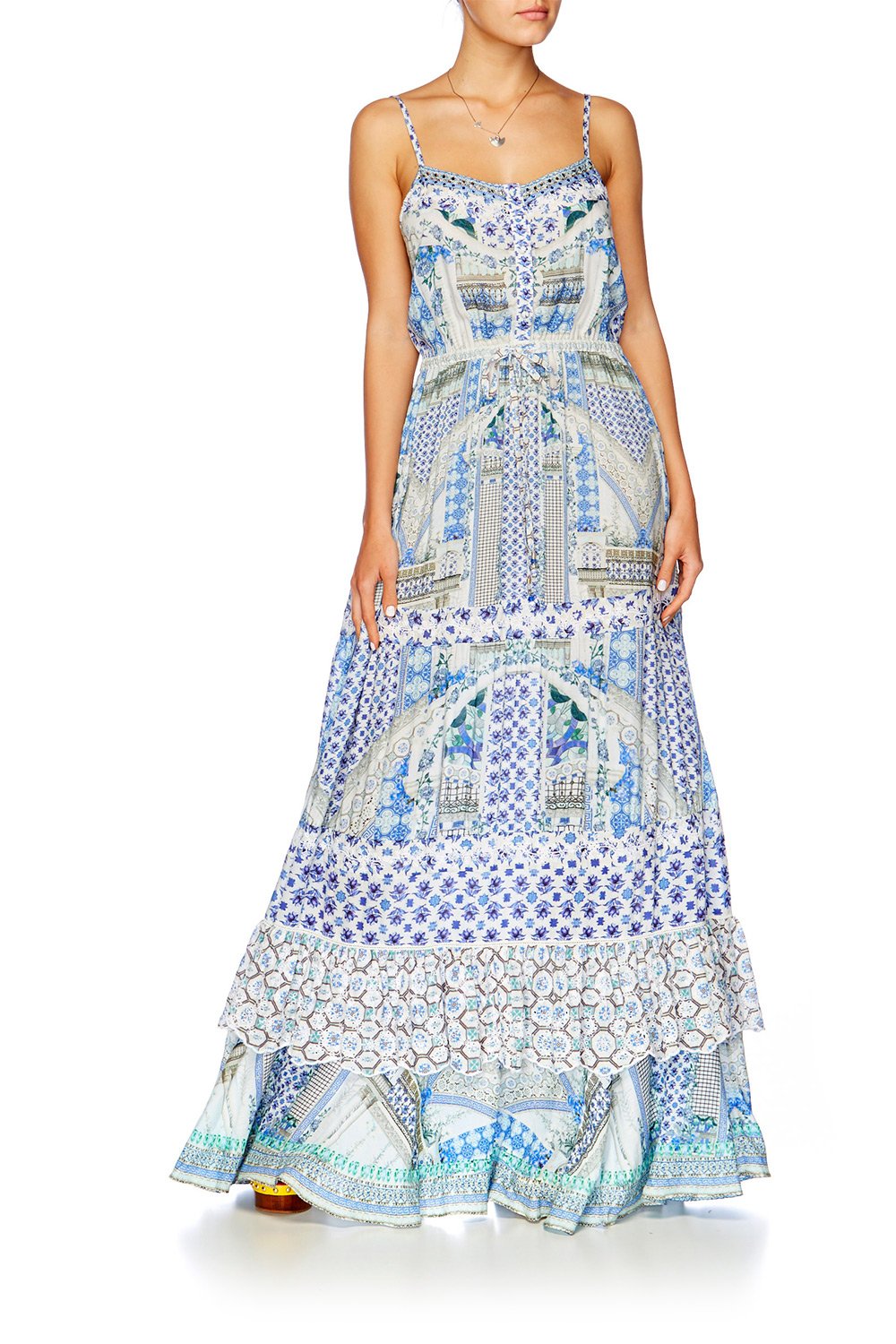 SALVADOR SUMMER TIERED FRILL HEM LONG DRESS