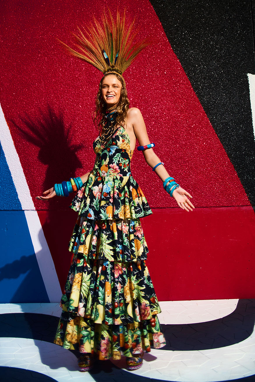 CALL ME CARMEN GATHERED TIERED DRESS