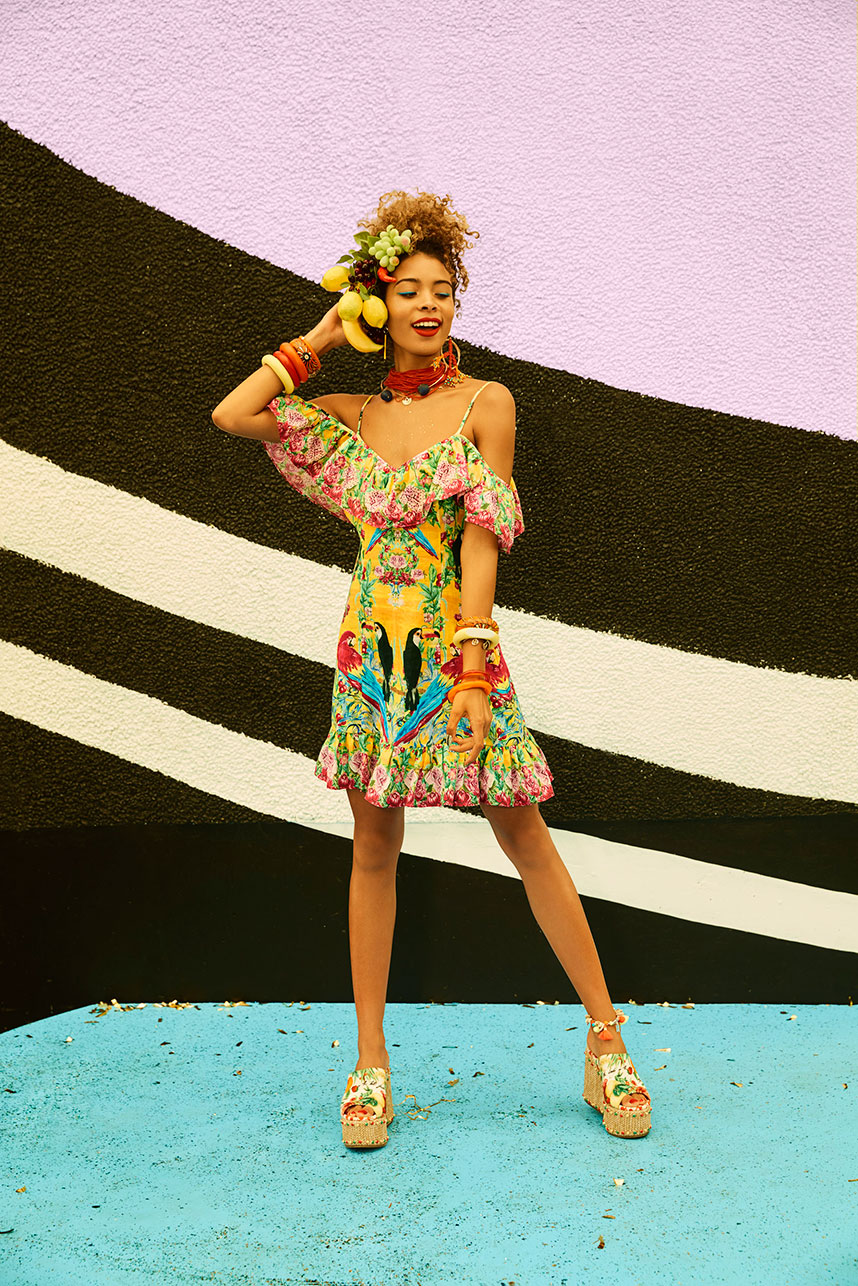 LOVE BIRDS LOW V BACK DRESS W FRILL