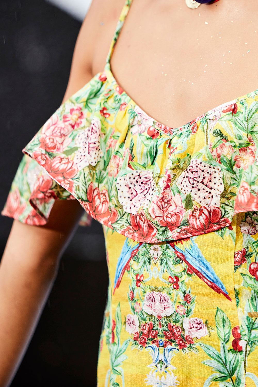 LOVE BIRDS LOW V BACK DRESS W FRILL