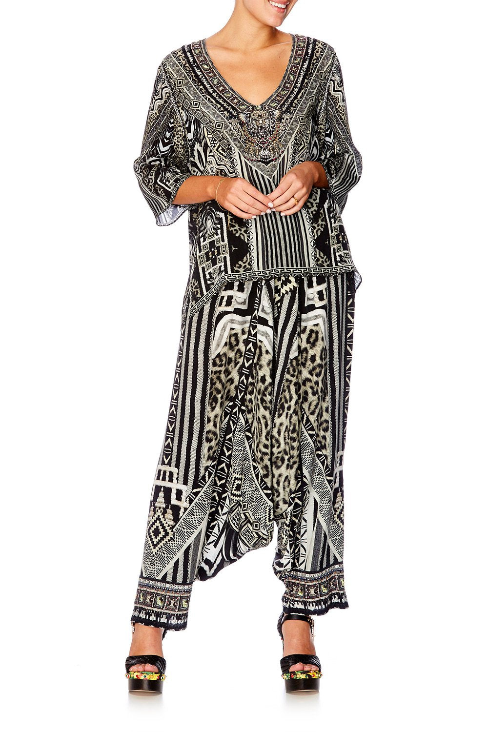 TRIBAL THEORY V NECK OVERSIZED BLOUSE