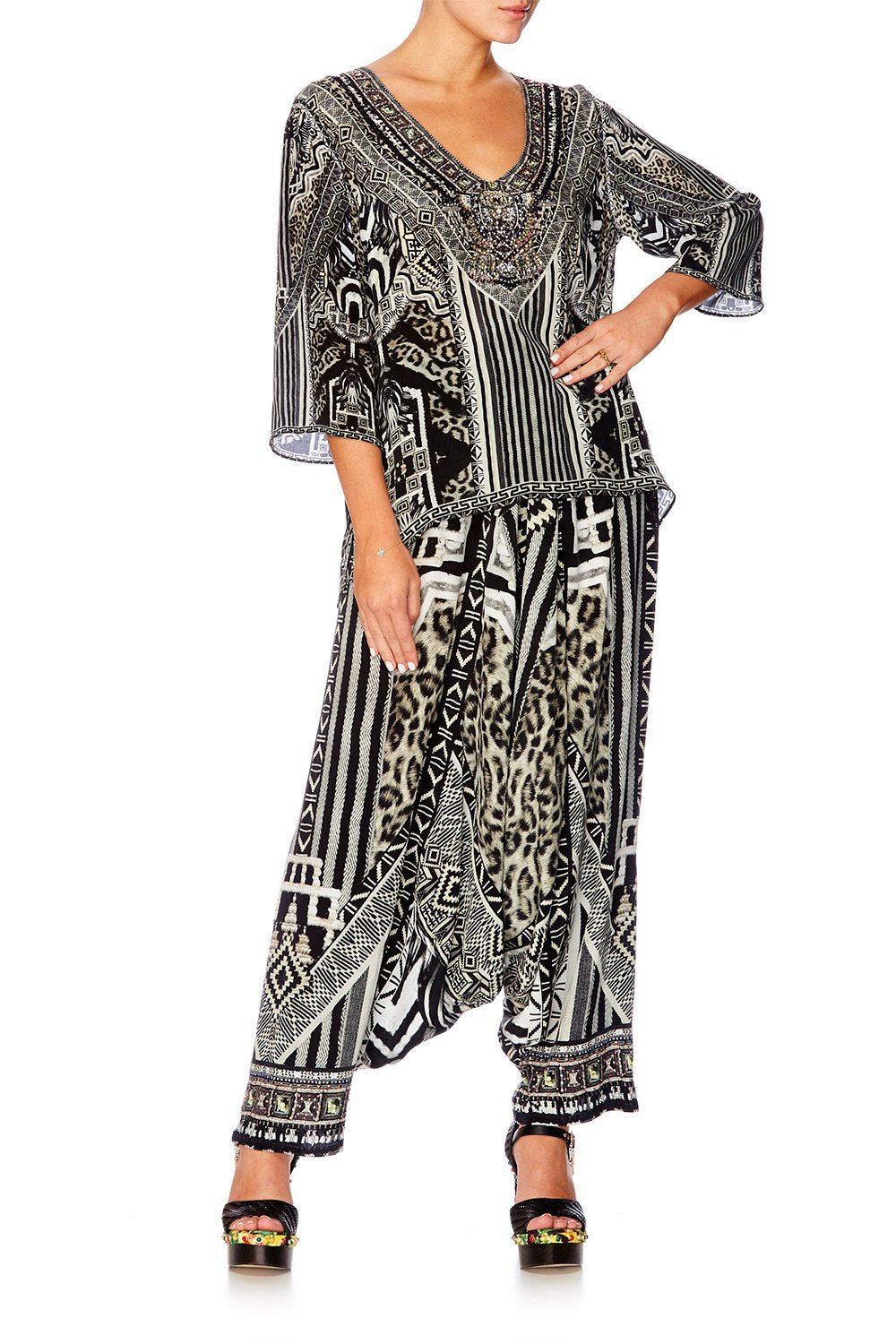 TRIBAL THEORY V NECK OVERSIZED BLOUSE