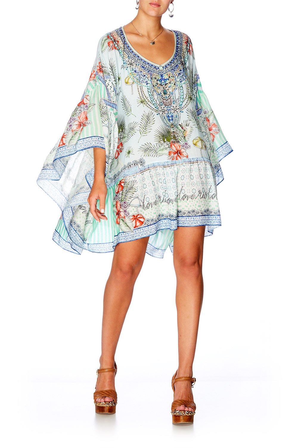 CAMILLA SHADES OF RIO GATHERED HEM SHORT DRESS