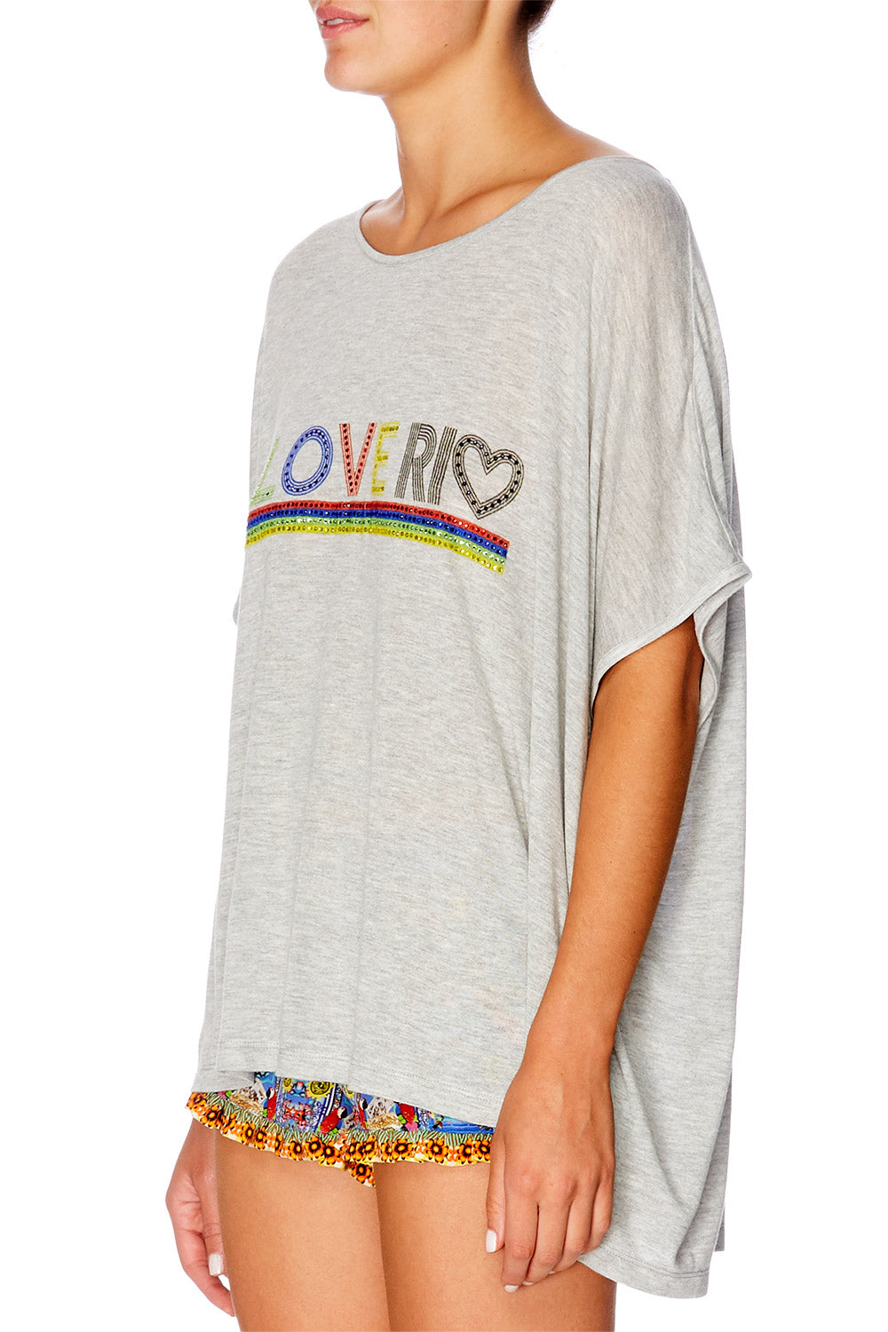 CAMILLA I HEART RIO GREY LOOSE FIT ROUND NECK T-SHIRT