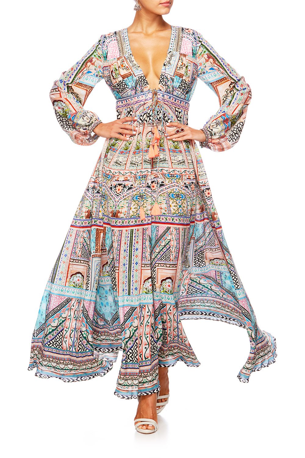 CAMILLA LADY LAKE PEASANT DRESS W TIE FRONT