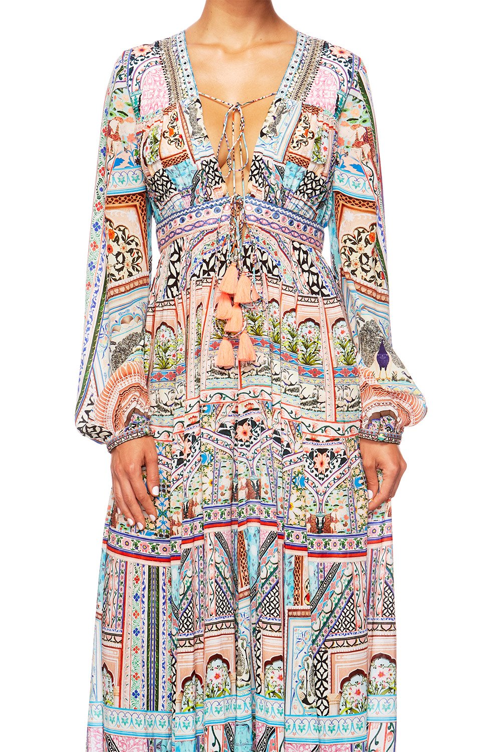 CAMILLA LADY LAKE PEASANT DRESS W TIE FRONT