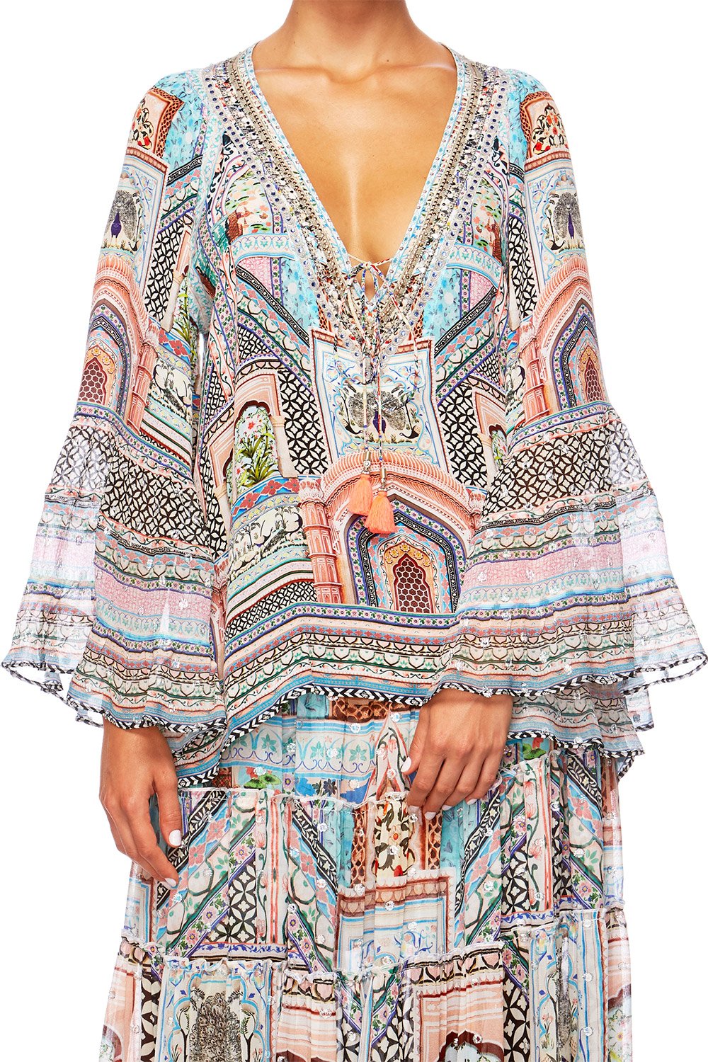 CAMILLA LADY LAKE V-NECK LACE UP SHIRT