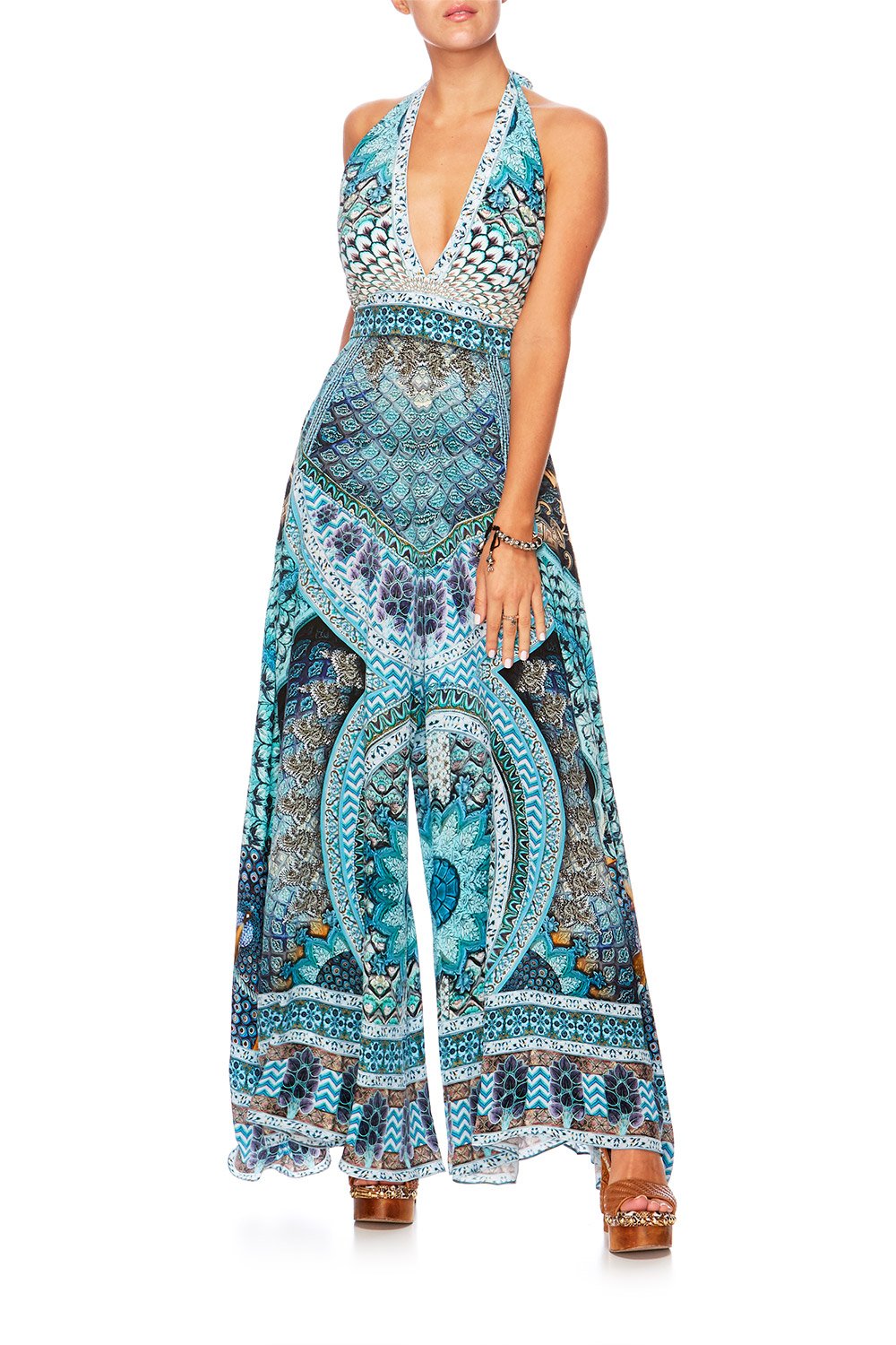 TURN ON THE CHARM TIE NECK HALTER JUMPSUIT