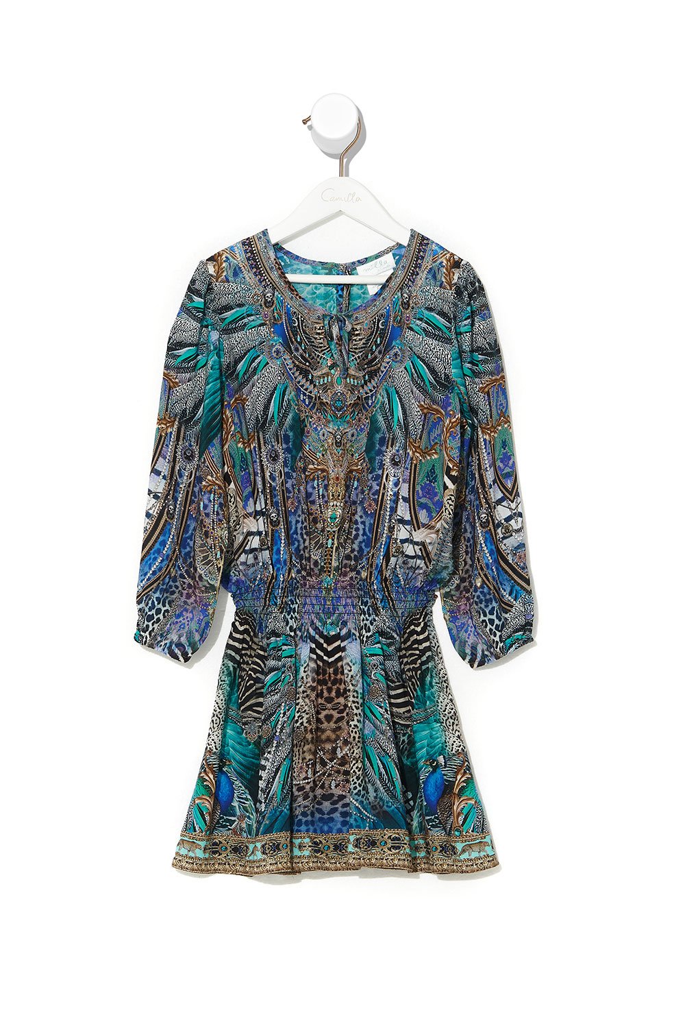 KIDS RELAXED SHIRRED WAIST DRESS 4-10 ANIMAL ARMY