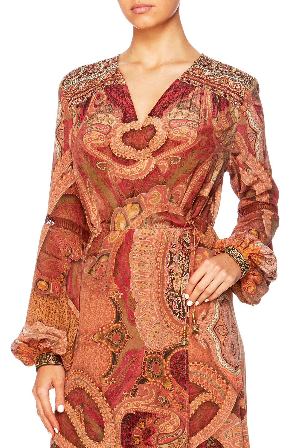 FAMILY GATHERING QUILTED YOKE WRAP DRESS