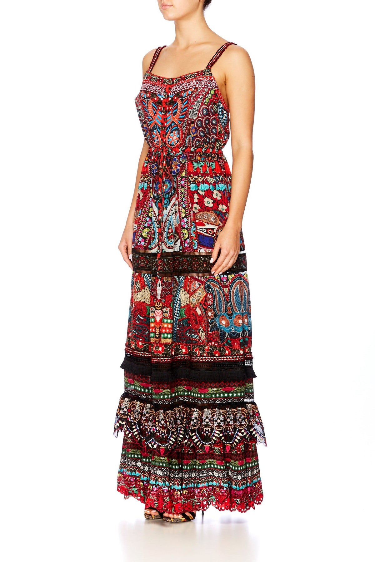 QUEEN ALIKA TIERED FRILL HEM LONG DRESS