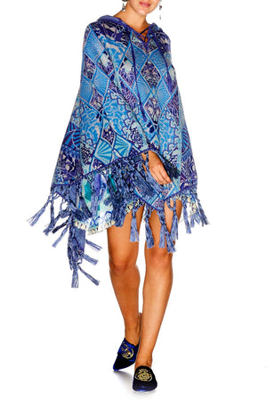 THE BLUE MARKET PRINTED PONCHO WITH HOOD
