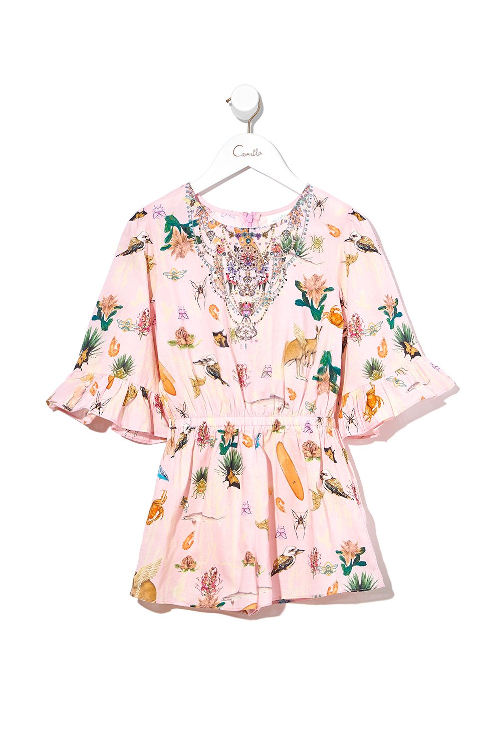 KIDS PLAYSUIT WITH FRILL SLEEVE OVER THE RAINBOW
